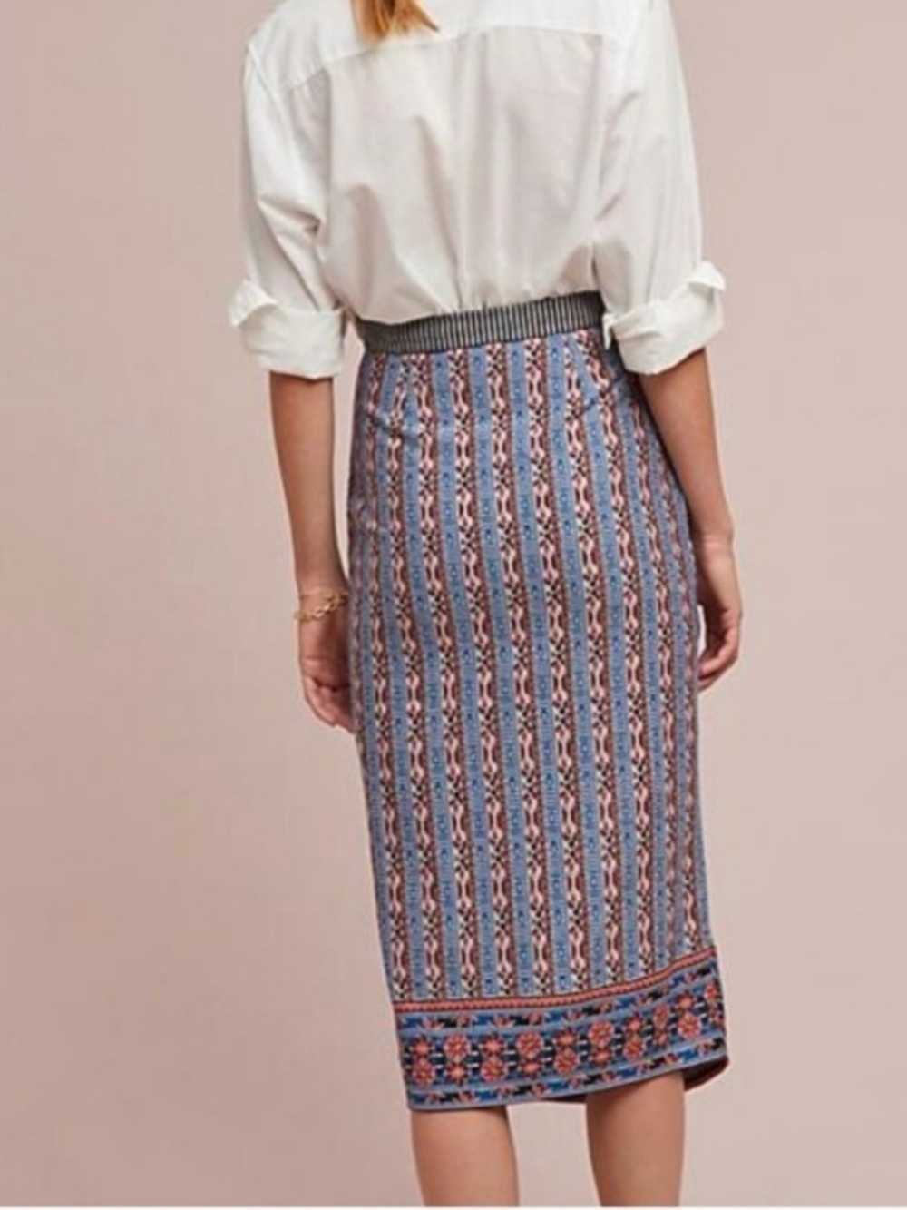 Akemi + Kin Anthropologie Women's Striped Splendor Patterned Midi Skirt Size M - Picture 2 of 13
